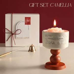 Juego de Velas Aromáticas de Lujo con <span class=keywords><strong>Cera</strong></span> de Soya, Velas Sólidas Perfumadas Creativas para <span class=keywords><strong>el</strong></span> Hogar con Base de Madera y Cerámica de Alta Gama - Product Image 1