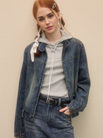 Nouvelle mode col montant Vintage Denim lavé Do vieux matelassé poignets Zip Design Street Bomber veste femmes veste courte