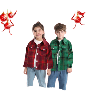 Veste <span class=keywords><strong>courte</strong></span> à simple boutonnage brossée de style européen américain pour garçons et filles Chemise à carreaux à manches longues et col rabattu - Product Image 6