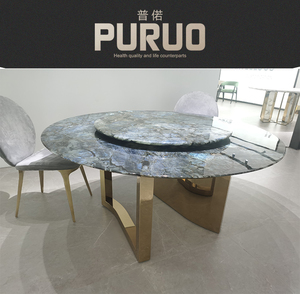 <span class=keywords><strong>Table</strong></span> à <span class=keywords><strong>manger</strong></span> Lazy Susan avec base en forme d'éventail dorée, <span class=keywords><strong>table</strong></span> à <span class=keywords><strong>manger</strong></span> ronde <span class=keywords><strong>tendance</strong></span> italienne de luxe avec plateau en pierre azur, mécanisme de plateau tournant - Product Image 4
