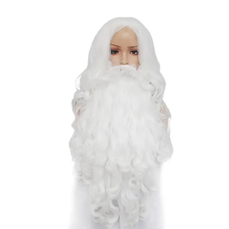 Anogol Christmas Wig Beard Synthetic Hair White Cosplay Wigs For Christmas