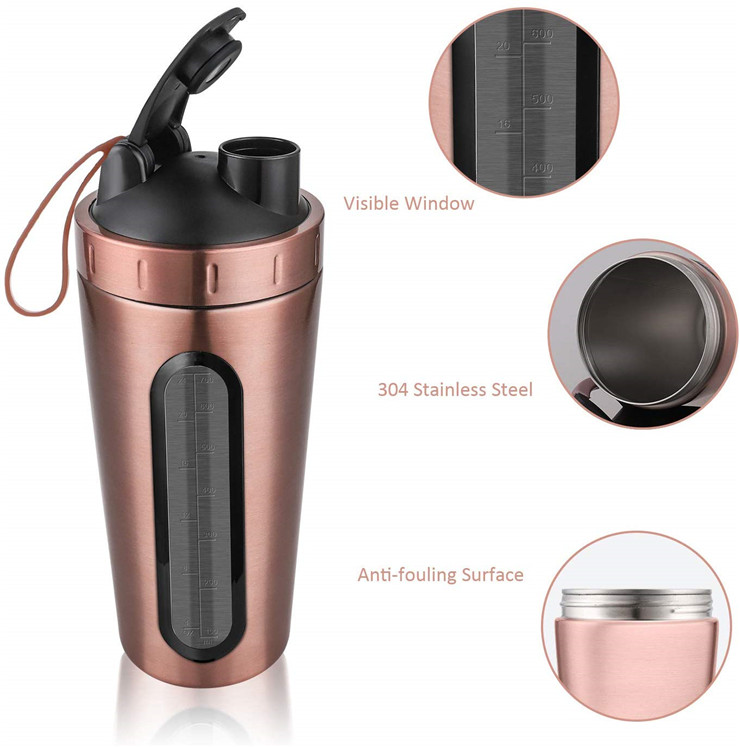 HA BIN Shaker Proteine 750ml in Acciaio Inox con Pallina Miscelatrice e Manicotto | Shaker da Palestra Antigoccia Senza BPA | per Frullati Proteici, Integratori e Bevande