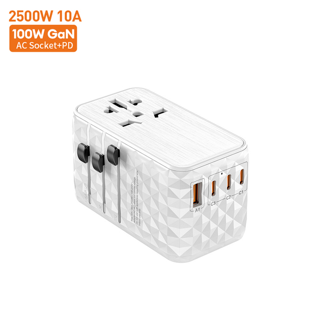 Vina World Travel AC Power Charger 100W Gan PD Universal Travel Plug Adapter US UK EU Converter Adapter USB Charger 3 USBC Port
