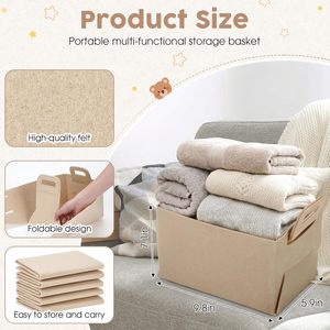 Cesti portaoggetti in feltro beige, contenitore pieghevole con manici per ufficio, armadio, giocattoli, lavanderia - Product Image 2