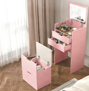 Modern Wood Smart 3-in-1 Multifunctional Bedroom <b>Dressing</b> <b>Table</b> <b>Stool</b> Set Three-color Lighting Modes HD Mirror Two Sliding - Product Image 6