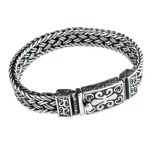 Тяжелый винтажный браслет-цепочка викингов из тайского серебра, мужские ювелирные изделия ручной работы, плетеный мужской браслет из стерлингового серебра 925 пробы в стиле панк