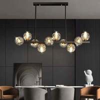 Lustre Suspendu Moderne Minimaliste en Cuivre Long, Corps Noir et Or, Style Nordique de Luxe, avec Boules de Cristal