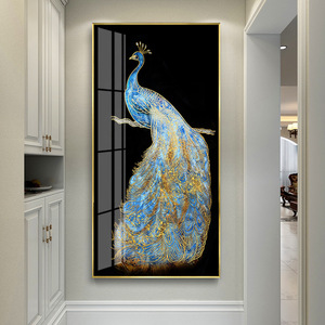Décor de maison Cuadros <span class=keywords><strong>bleu</strong></span> <span class=keywords><strong>paon</strong></span> fleur plume oiseau mur Art imprime photo verre <span class=keywords><strong>paon</strong></span> cristal porcelaine toile peinture - Product Image 4