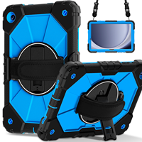 Étui robuste anti-chute WESOROL pour Samsung Tab A11 Plus/A9 Plus 11 pouces avec support rotatif à 360°, dragonne et bandoulière, noir et bleu