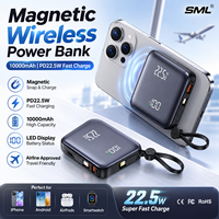 Batterie externe magnétique sans fil PD22.5W 10000mAh, charge rapide, mini chargeur portable avec écran LED, batterie au lithium polymère