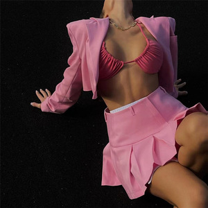 2 uds. Conjunto de falda de <span class=keywords><strong>tenis</strong></span> para <span class=keywords><strong>mujer</strong></span>, chaqueta recortada a la moda, minifalda plisada, traje de otoño 2022, ropa de <span class=keywords><strong>mujer</strong></span>, trajes para <span class=keywords><strong>mujer</strong></span> - Product Image 5