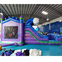 Château gonflable portable en PVC pour enfants, taille personnalisable, violet, avec toboggan, capacité 500 kg, garantie 3 ans