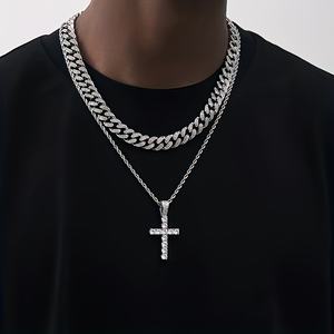 Croix Collier Hommes Femmes Crucifix Charme Hip Hop Bijoux Cadeaux 14K Plaqué Or 5A + Cubique Zircone Glacé CZ Pendentif Corde Chaîne - Product Image 2