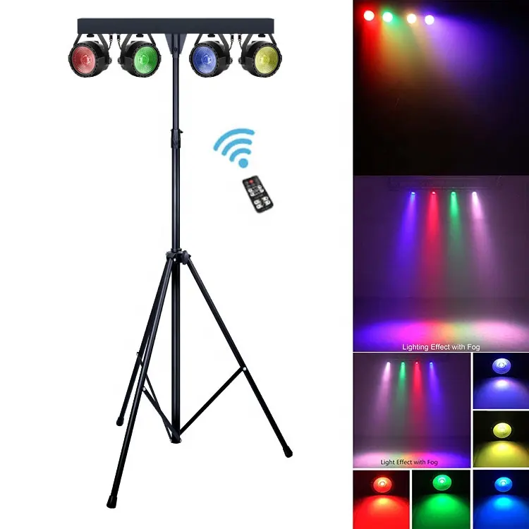 4pcs 30W RGB 3in1 COB LED Par Light Kit System With Stand Remote Control System DJ Stage Sets Disco Party Lights