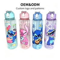 Bouteille d'eau en plastique de 800 ml avec couvercle à paille rabattable, réutilisable, sans BPA, pour enfants, cadeau, école