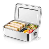 1400ml Bento Lunch Box 3 Compartiment Étanche 304 Conteneurs D'emballage Alimentaire En Acier Inoxydable Boîte À Lunch En Métal
