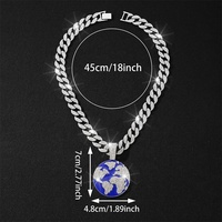 Chaîne cubaine de 15 mm en alliage et strass, style hip-hop, avec pendentif bleu terre, vente en gros d'usine 2024