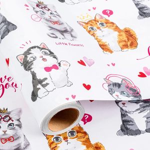 Papier d'emballage pour la Saint-Valentin, série chats mignons avec couronnes, motif cœur LOVE YOU, papier artistique en rouleau, écologique, pour emballage cadeau - Product Image 1