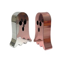 Figurines fantômes Halloween rose argenté effet miroir, ornements de table en plastique imprimés en typographie, mignons et scintillants pour la maison et les fêtes
