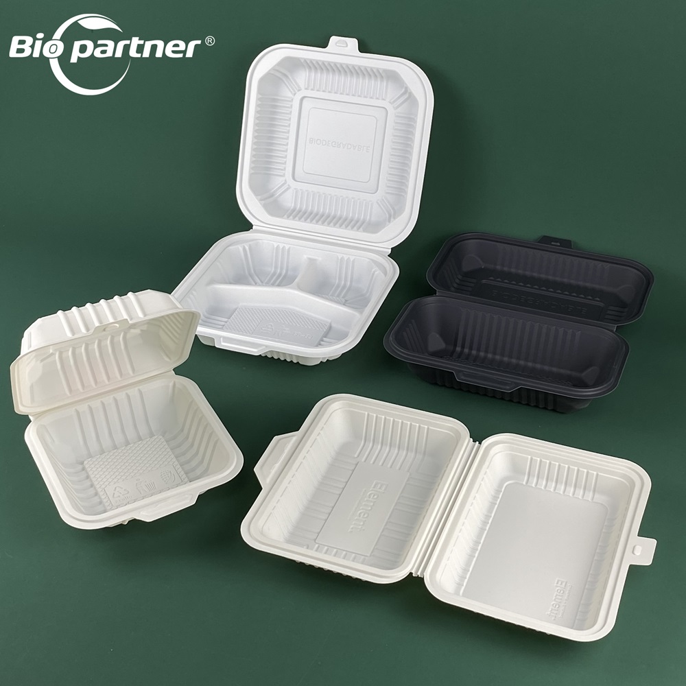 AF18 Eco Biologisch Afbreekbare Takeaway Hot Voedsel Container 3 Compartiment Wegwerp Wegnemen Uit Maïszetmeel Lunchbox