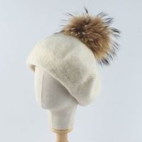 Chapeau d'hiver en laine 100% pour garçons et filles, bonnet en fourrure naturelle véritable avec pompon pour enfants, bébé, bonnet à pompon