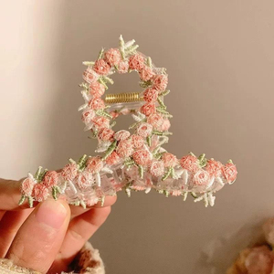 Pastoral Peach Pink Floral Hair <b>Clips</b> for Women, 2026 <b>Spring</b> Fresh Style Hair Barrettes, Cute Shark <b>Clips</b> Hair Accessories - Product Image 3