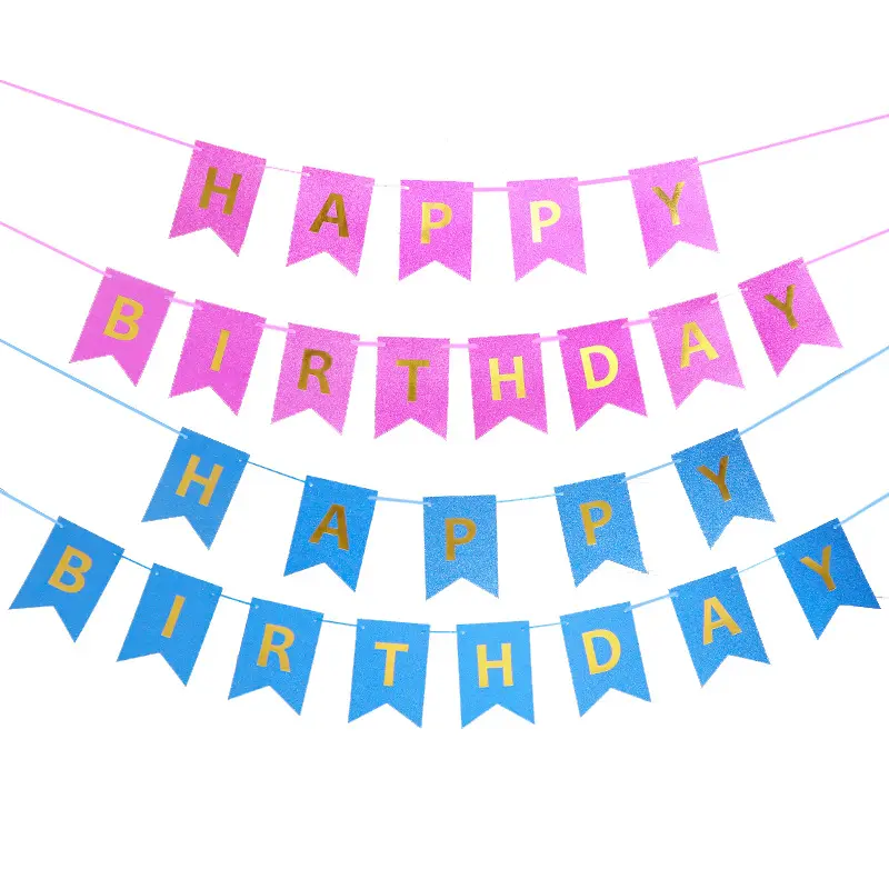 Happy Birthday Party Layout Festival Decorations Glitter Paper Bronzing Fish Tail Letter Pull Flags Banner