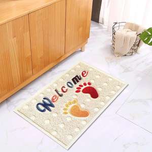 Alfombra de bienvenida con diseño de huellas, rectangular, antideslizante, para sala de estar, dormitorio, baño, entrada, alfombra de suelo con bucles de seda estampados - Product Image 3