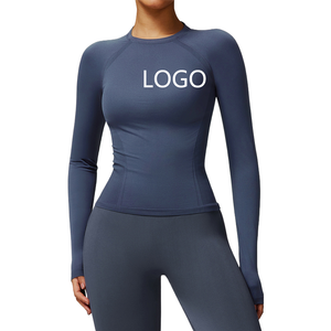 Top Deportivo Personalizado para Mujer con Logotipo, Transpirable, de Nailon y Spandex, Manga Larga, con Orificios para Pulgares, Compresión para <span class=keywords><strong>Yoga</strong></span>, Sensación de Segunda Piel - Product Image 1