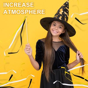 100 pièces/paquet Bâtons de fée en soie noirs, dorés et blancs avec rubans colorés et clochettes pour fêtes - Product Image 4
