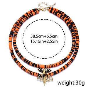 Collier choker double rangs de perles orange et noires motif chauve-souris pour femme, bijou fantaisie automne-hiver, pièce maîtresse pour Halloween - Product Image 5