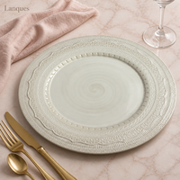 Assiette de présentation ronde en céramique gaufrée crème, style vintage, pour décoration de table de mariage