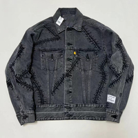 Veste en jean personnalisée délavée à l'acide pour homme, style vintage, patchwork, effet usé, coupes et coutures, streetwear, fabricant de vestes en jean pour homme