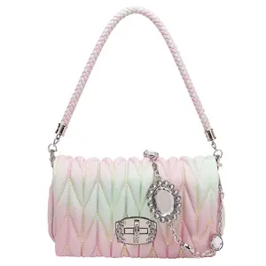 Bolsa feminina com cristais, bolsa feminina colorida feita em couro com cristais de diamantes, estilo luxo 2023