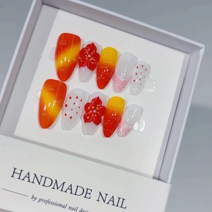 Faux ongles à presser de style européen et américain, inspirés de la France, rouges, <span class=keywords><strong>orange</strong></span> pâle, à pois, fraise, pointes d'ongles transfrontalières, ovales, Jiangsu - Product Image 1