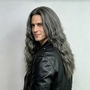 <span class=keywords><strong>Perruque</strong></span> synthétique longue et bouclée <span class=keywords><strong>grise</strong></span>, style punk rock, avec raie au milieu, pour homme, idéale pour <span class=keywords><strong>Halloween</strong></span>, fabrication machine, vente en gros, style européen et américain - Product Image 3