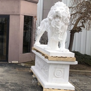 Estatua de León de Granito para Decoración de Jardín, Estatua de León de Mármol Blanco de Tamaño Real para Exteriores, Escultura de León con <span class=keywords><strong>Boca</strong></span> Abierta <span class=keywords><strong>en</strong></span> Venta - Product Image 5
