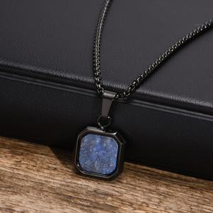 Madre perla <span class=keywords><strong>turquesa</strong></span> howlita amatista lapislázuli incrustaciones <span class=keywords><strong>de</strong></span> piedra <span class=keywords><strong>natural</strong></span> cuadrado hexagonal diseño minimalista <span class=keywords><strong>colgante</strong></span> <span class=keywords><strong>de</strong></span> cadena - Product Image 2