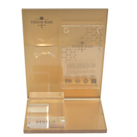 Présentoir de comptoir en plastique, décor de présentation, Design libre, produits de soins de la peau, en cristal doré, acrylique, étagère pour maquillage et cosmétiques
