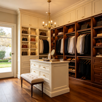 Dressing sur mesure avec îlot central et éclairage LED intégré, meubles de rangement sur mesure pour la rénovation de chambre parentale de luxe