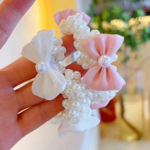 Joli Nœud Doux Accessoires Cheveux Enfants <span class=keywords><strong>Chouchou</strong></span> Perlé Très Extensible <span class=keywords><strong>Chouchou</strong></span> Nœud Perlé pour Filles Nouveaux Produits Printemps - Product Image 4