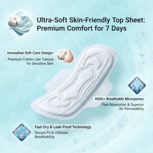 Serviettes hygiéniques jetables ultra-fines avec ailettes, super absorbantes, en coton doux, avec protection anti-fuites anionique, pour usage nocturne - Product Image 2