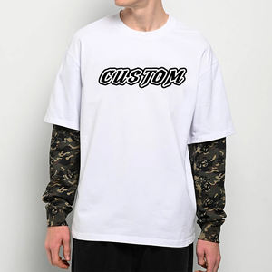 Long Double Layer Saleves Oversize con camisa Estampado de algodón Camiseta personalizada para hombres Mano completa - Product Image 1