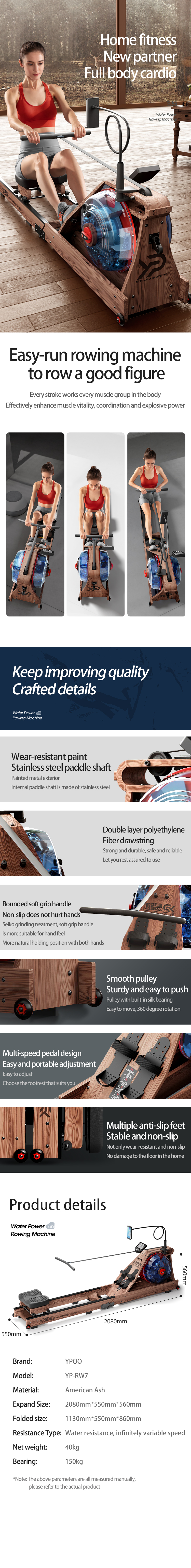 YPOO for hydraulic rowing machine foldable New folded cardio fitness equipment air rower rowing club rowing machine magnetic