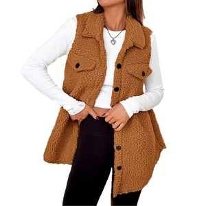 Nouveau <span class=keywords><strong>Gilet</strong></span> en Laine d'Agneau Doux et Ample pour <span class=keywords><strong>Femme</strong></span>, Modèle Automne-Hiver, à Col Revers et Boutons, Idéal pour le Quotidien - Product Image 1