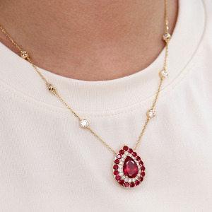 Collar de Oro <span class=keywords><strong>Real</strong></span> de 10K con Rubí Cultivado en Laboratorio, Collar con Colgante de Rubí y Moissanita para Mujer - Product Image 2