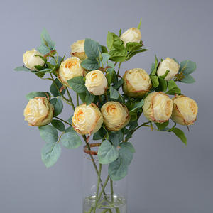 Haute Qualité Artificielle Unique Tige Fleurs Roses En Soie Vintage 3 Têtes Réaliste Bord Brûlé Rose Artificielle - Product Image 5