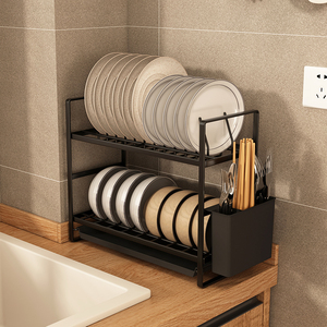 โลหะเฟอร์นิเจอร์รถไฟชั้นวางจานผู้ถือห้องครัวที่มีการระบายน้ำ - Product Image 1