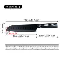 Cuchillo Santoku de Acero Inoxidable Negro Mate con Revestimiento Antiadherente, Cuchillo de Chef Japonés Especialmente Diseñado para Cortar Carne