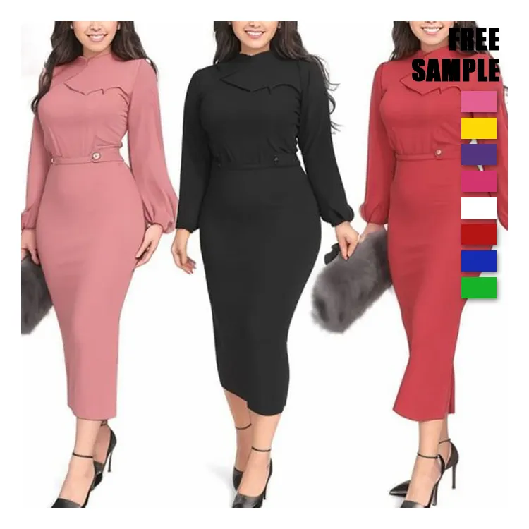 HLN New Designer Splicing Ruffle Design Spring Autumn Dresses Fashion New Puff Sleeve Solid Color Causal Dress For Woman